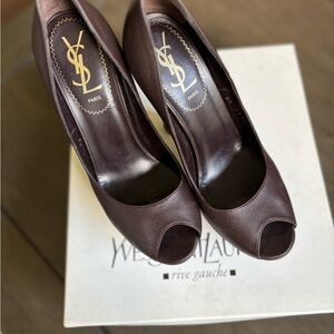 Yves Saint Laurent Brown Peep Toe Pumps